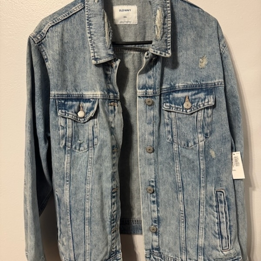 Old Navy Women's Light Blue Denim Jacket With Frayed Patches/New
